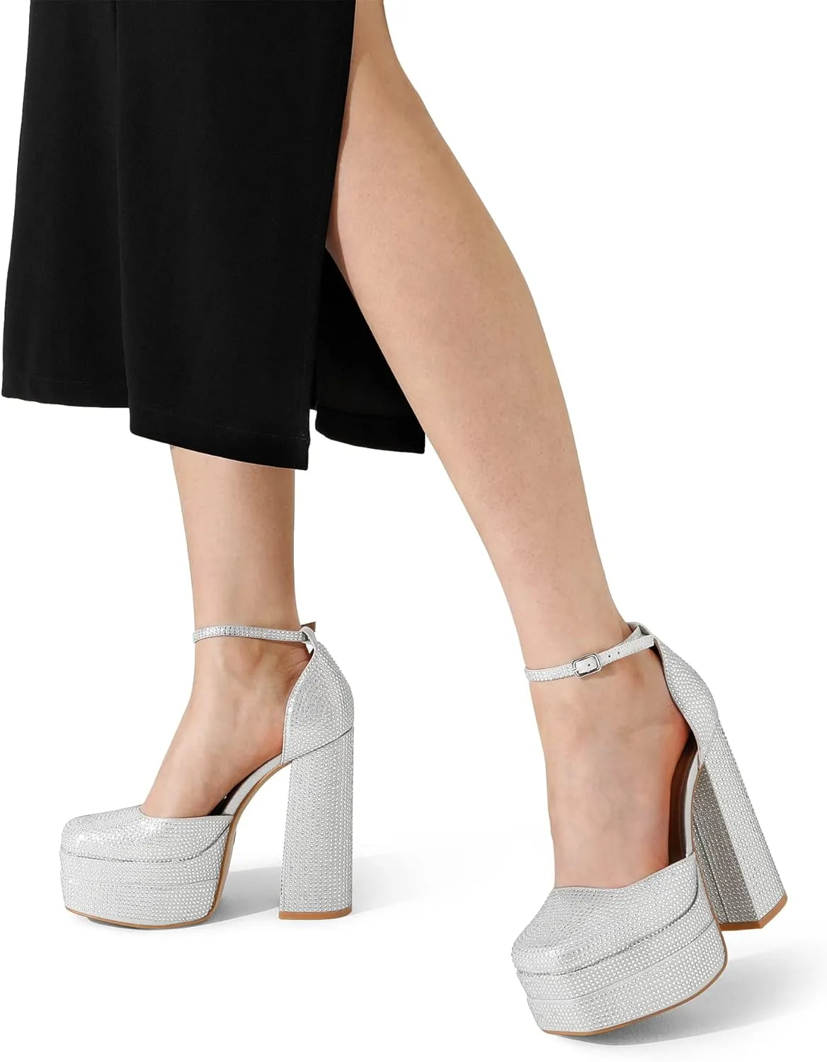 DREAM PAIRS Womens High Chunky Platform Closed Toe Block Heels Square Toe Ankle Strap Dress Wedding Party Pumps Shoes Aurelia
