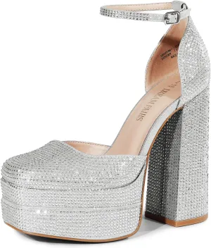 DREAM PAIRS Womens High Chunky Platform Closed Toe Block Heels Square Toe Ankle Strap Dress Wedding Party Pumps Shoes Aurelia