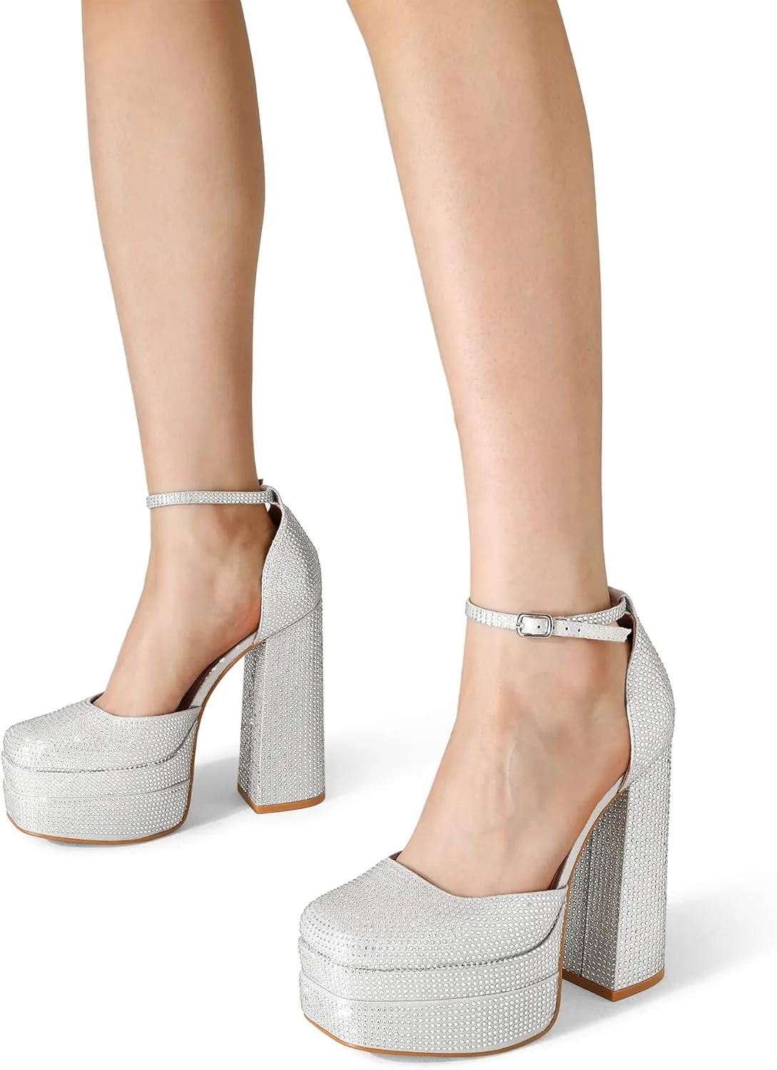 DREAM PAIRS Womens High Chunky Platform Closed Toe Block Heels Square Toe Ankle Strap Dress Wedding Party Pumps Shoes Aurelia