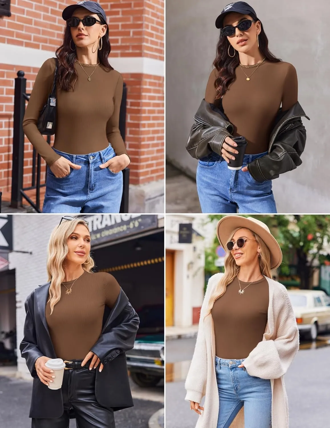Ekouaer Womens Long Sleeve Shirts Crew Neck Stretchy Fitted Ribbed Tops Basic Base Layer Soft Thermal Undershirts Tee
